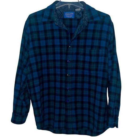 Pendleton Pure Virgin Wool Blue and Green Plaid Button Down Women’s Size Large - Picture 1 of 15